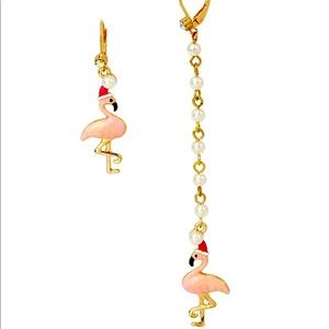 New Betsey Johnson HOLIDAY WHIMSY FLAMINGO LINEAR EARRINGS PINK